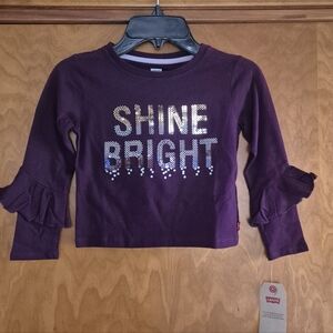 Levi's Girl Long sleeves 100%cotton Tee with Front Sequin "SHINE BRIGHT " XS